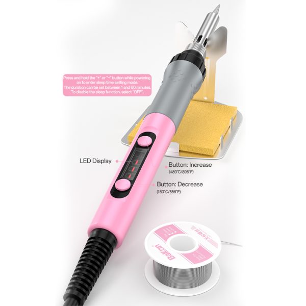 BK606A Protable Digital Display Soldering Iron Pink Color - Image 2
